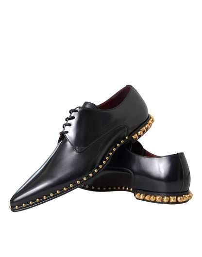 Dolce & Gabbana Black Leather Gold Studded Derby Dress Shoes Dolce & Gabbana