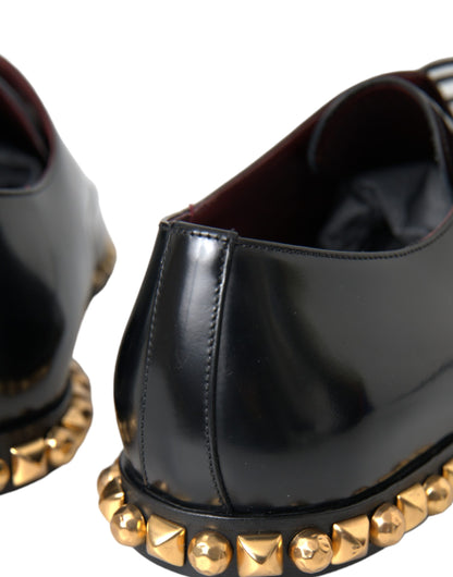 Dolce & Gabbana Black Leather Gold Studded Derby Dress Shoes Dolce & Gabbana