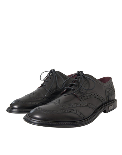 Dolce & Gabbana Black Leather Oxford Wingtip Formal Men Shoes Dolce & Gabbana