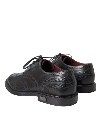 Dolce & Gabbana Black Leather Oxford Wingtip Formal Men Shoes Dolce & Gabbana