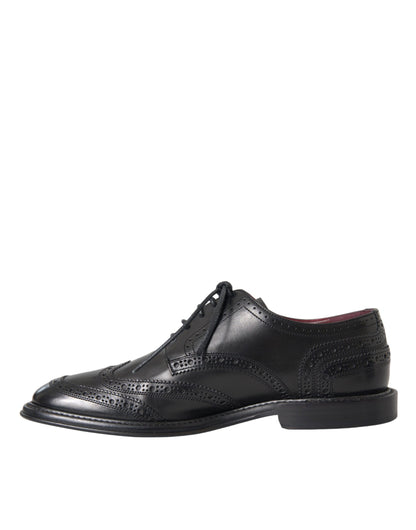 Dolce & Gabbana Black Leather Oxford Wingtip Formal Men Shoes Dolce & Gabbana