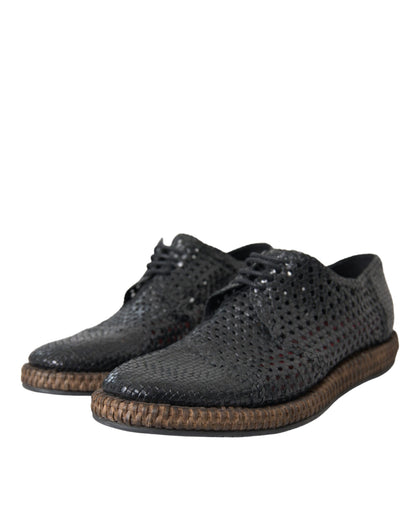 Dolce & Gabbana Black Woven Goat Leather Lace Up Derby Shoes Dolce & Gabbana