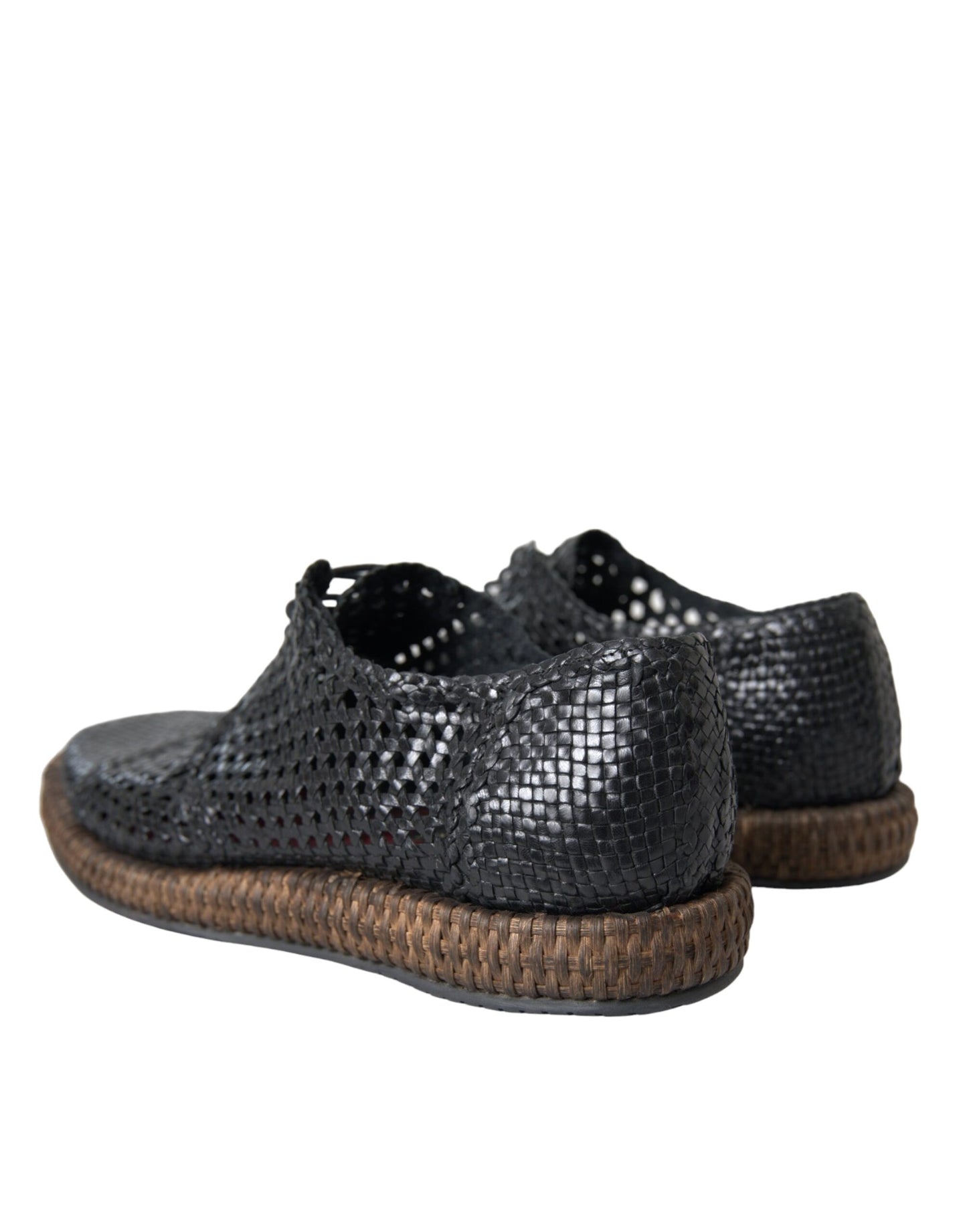 Dolce & Gabbana Black Woven Goat Leather Lace Up Derby Shoes Dolce & Gabbana