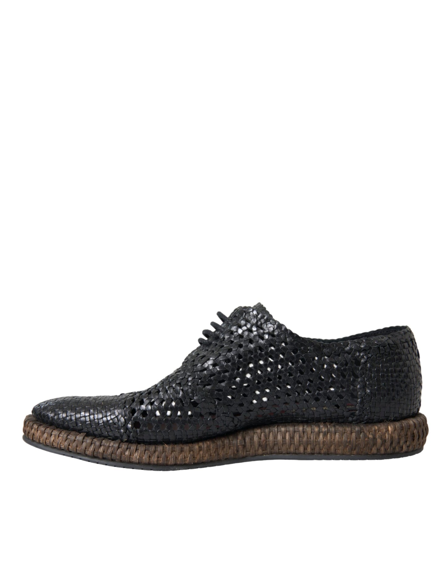 Dolce & Gabbana Black Woven Goat Leather Lace Up Derby Shoes Dolce & Gabbana