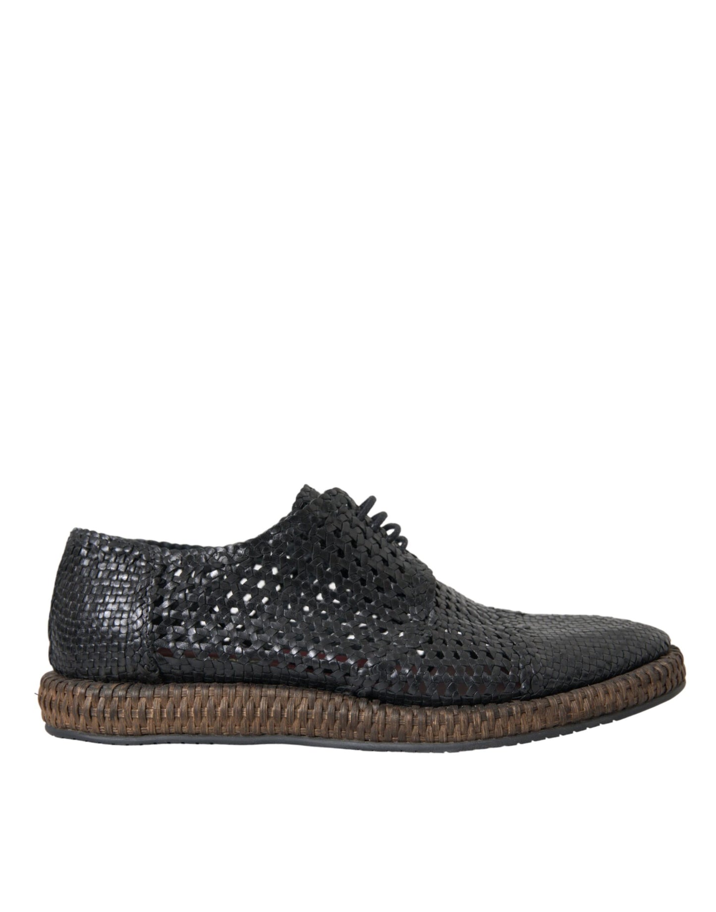 Dolce & Gabbana Black Woven Goat Leather Lace Up Derby Shoes Dolce & Gabbana