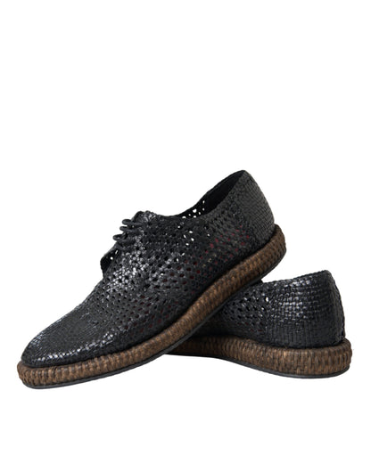 Dolce & Gabbana Black Woven Goat Leather Lace Up Derby Shoes Dolce & Gabbana