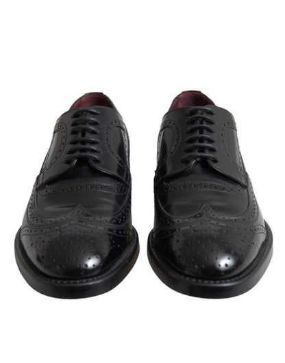 Dolce & Gabbana Black Leather Oxford Wingtip Formal Men Shoes Dolce & Gabbana