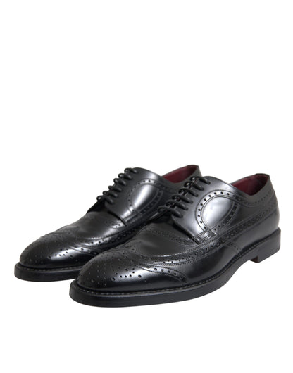 Dolce & Gabbana Black Leather Oxford Wingtip Formal Men Shoes Dolce & Gabbana