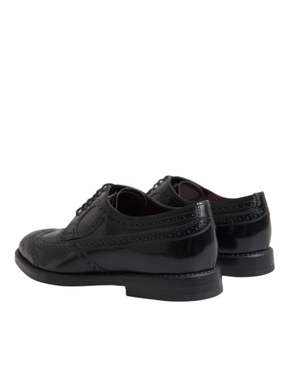 Dolce & Gabbana Black Leather Oxford Wingtip Formal Men Shoes Dolce & Gabbana