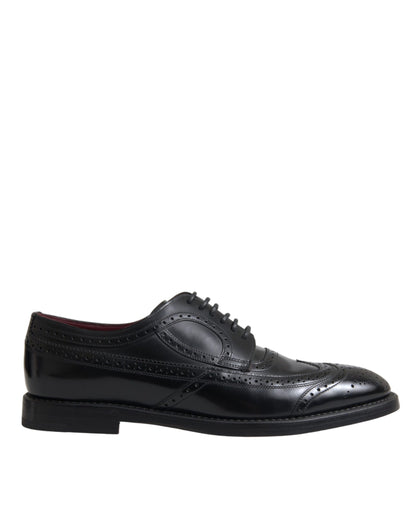 Dolce & Gabbana Black Leather Oxford Wingtip Formal Men Shoes Dolce & Gabbana