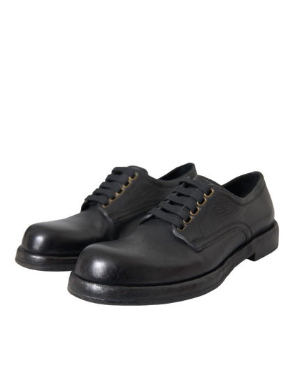 Dolce & Gabbana Black Horse Leather Derby Men Dress Shoes Dolce & Gabbana