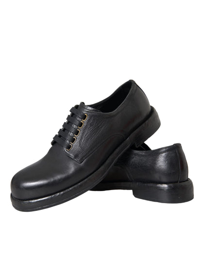 Dolce & Gabbana Black Horse Leather Derby Men Dress Shoes Dolce & Gabbana