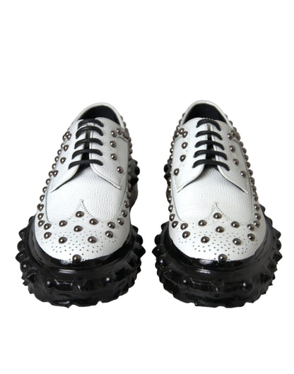 Dolce & Gabbana Black White Embellished Derby Formal Shoes Dolce & Gabbana