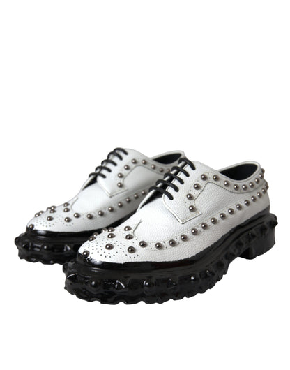 Dolce & Gabbana Black White Embellished Derby Formal Shoes Dolce & Gabbana