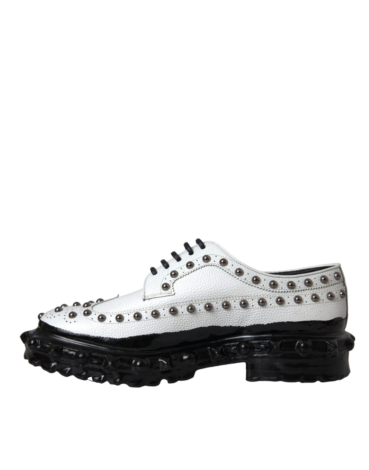 Dolce & Gabbana Black White Embellished Derby Formal Shoes Dolce & Gabbana