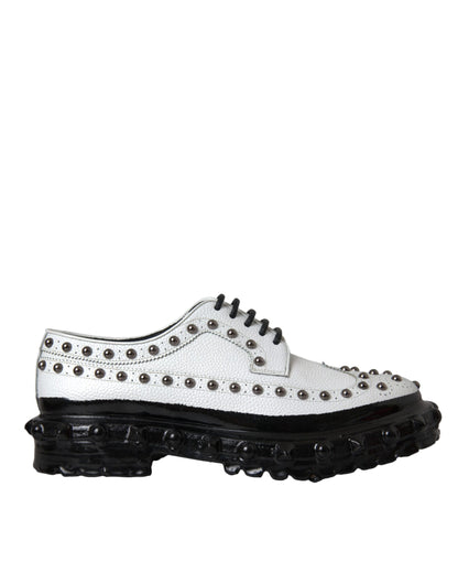 Dolce & Gabbana Black White Embellished Derby Formal Shoes Dolce & Gabbana