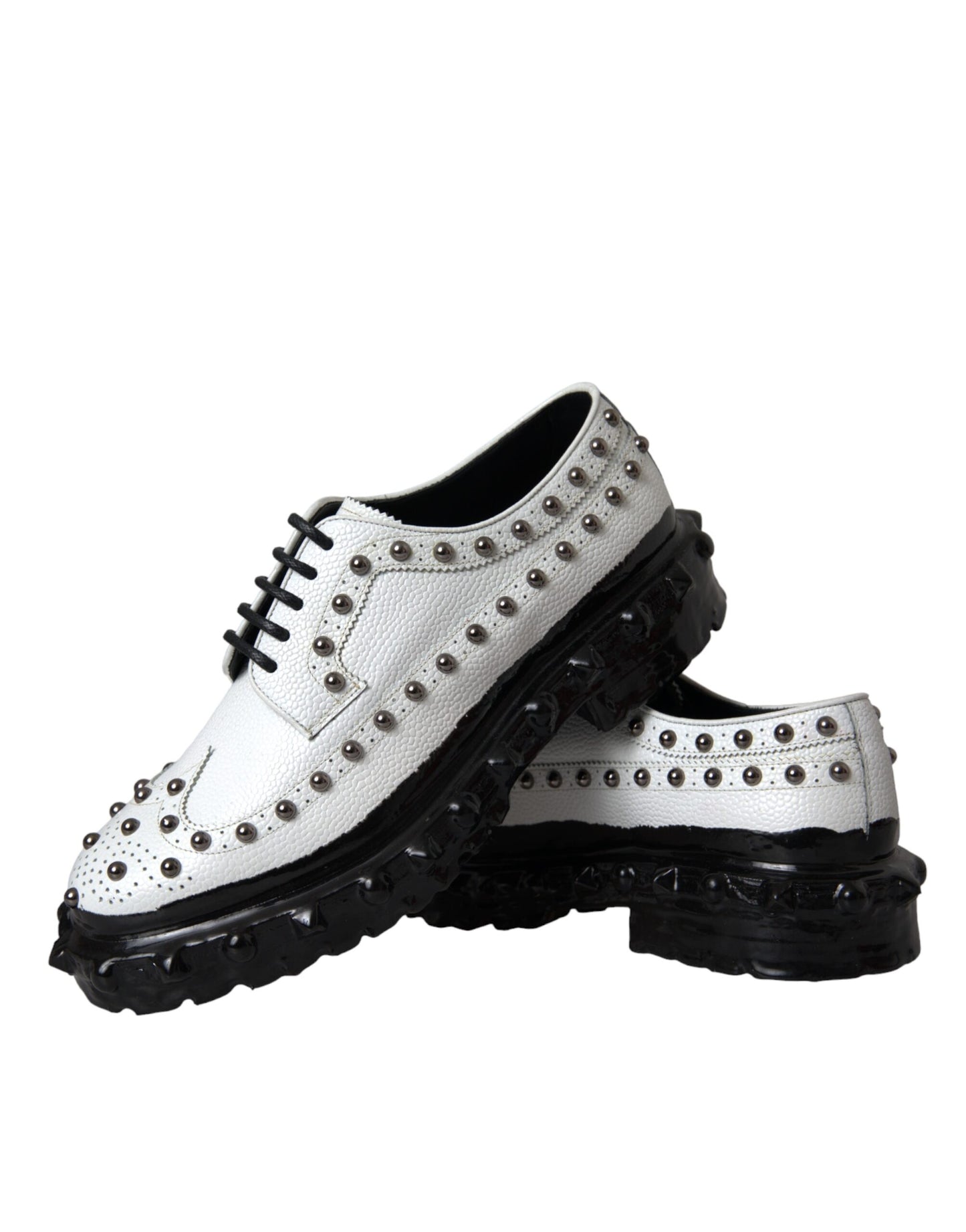 Dolce & Gabbana Black White Embellished Derby Formal Shoes Dolce & Gabbana