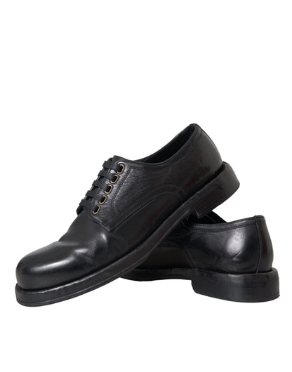 Dolce & Gabbana Black Horse Leather Derby Men Dress Shoes Dolce & Gabbana