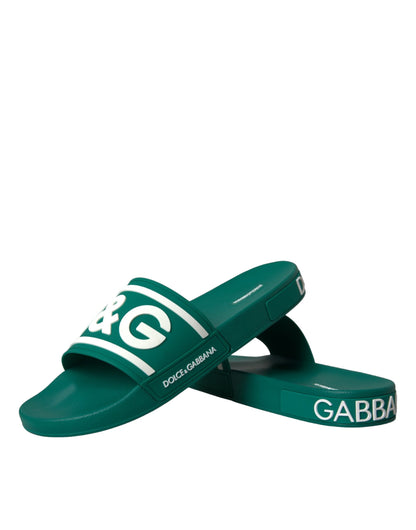 Dolce & Gabbana Green White Sandals Rubber Beachwear Shoes Dolce & Gabbana