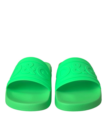 Dolce & Gabbana Green Leather Slides Sandals Beachwear Shoes Dolce & Gabbana