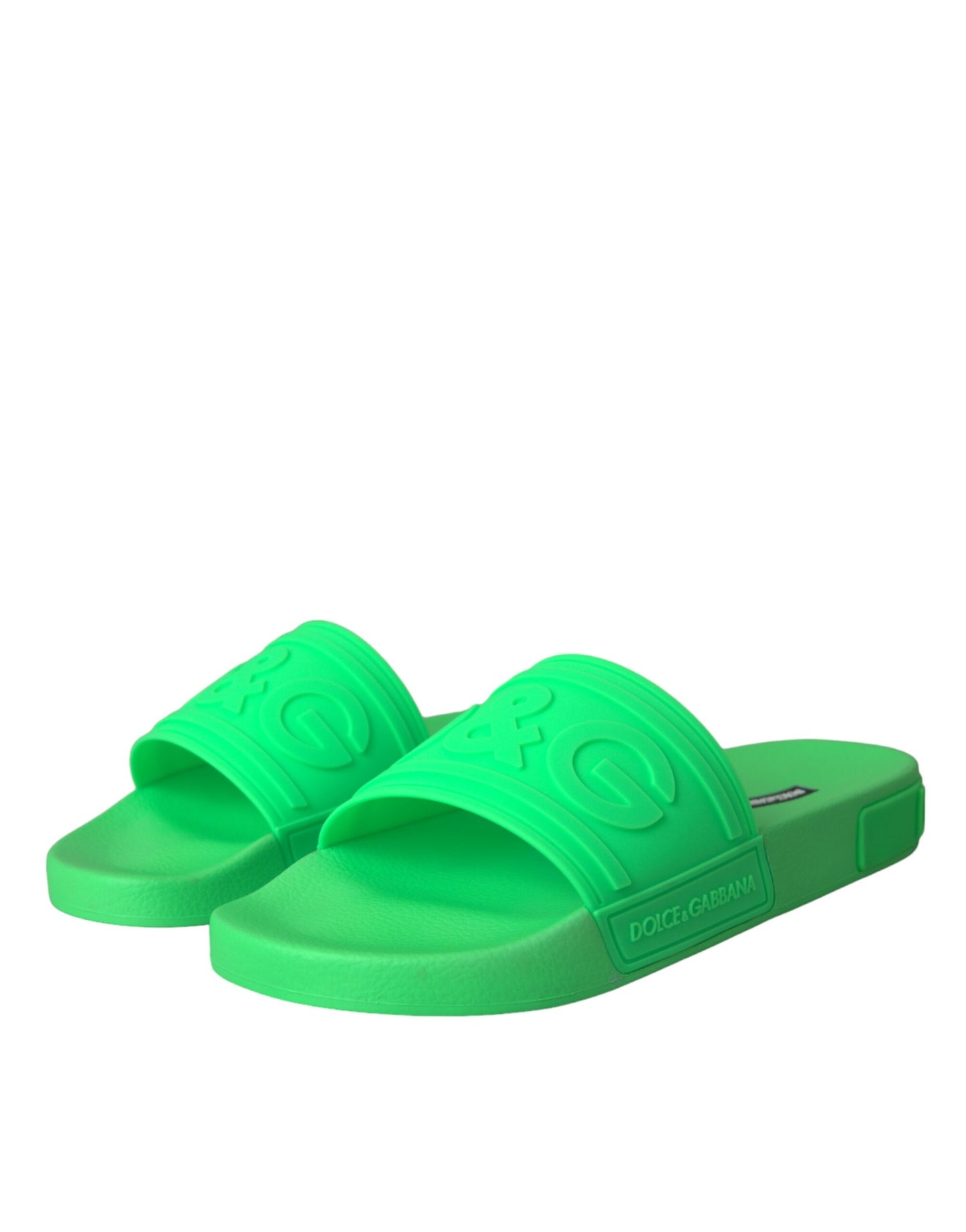 Dolce & Gabbana Green Leather Slides Sandals Beachwear Shoes Dolce & Gabbana