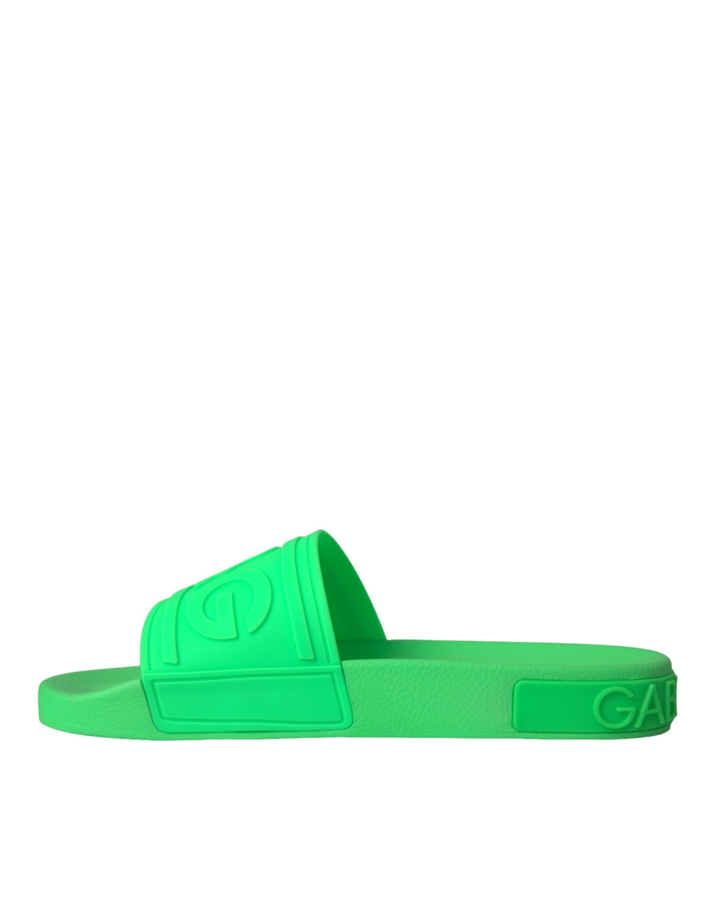 Dolce & Gabbana Green Leather Slides Sandals Beachwear Shoes Dolce & Gabbana