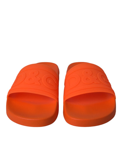 Dolce & Gabbana Orange Rubber Slides Sandals Beachwear Shoes Dolce & Gabbana