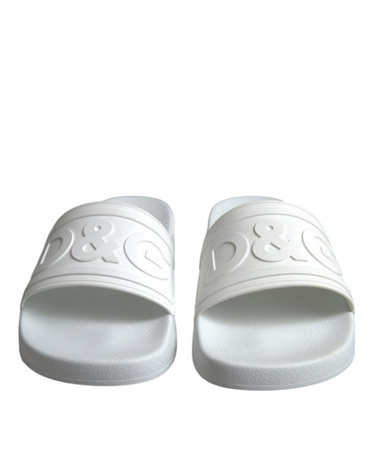 Dolce & Gabbana White Rubber Slides Sandals Beachwear Shoes Dolce & Gabbana