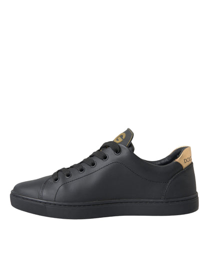 Dolce & Gabbana Black Leather Heart Embellished Sneakers Shoes Dolce & Gabbana