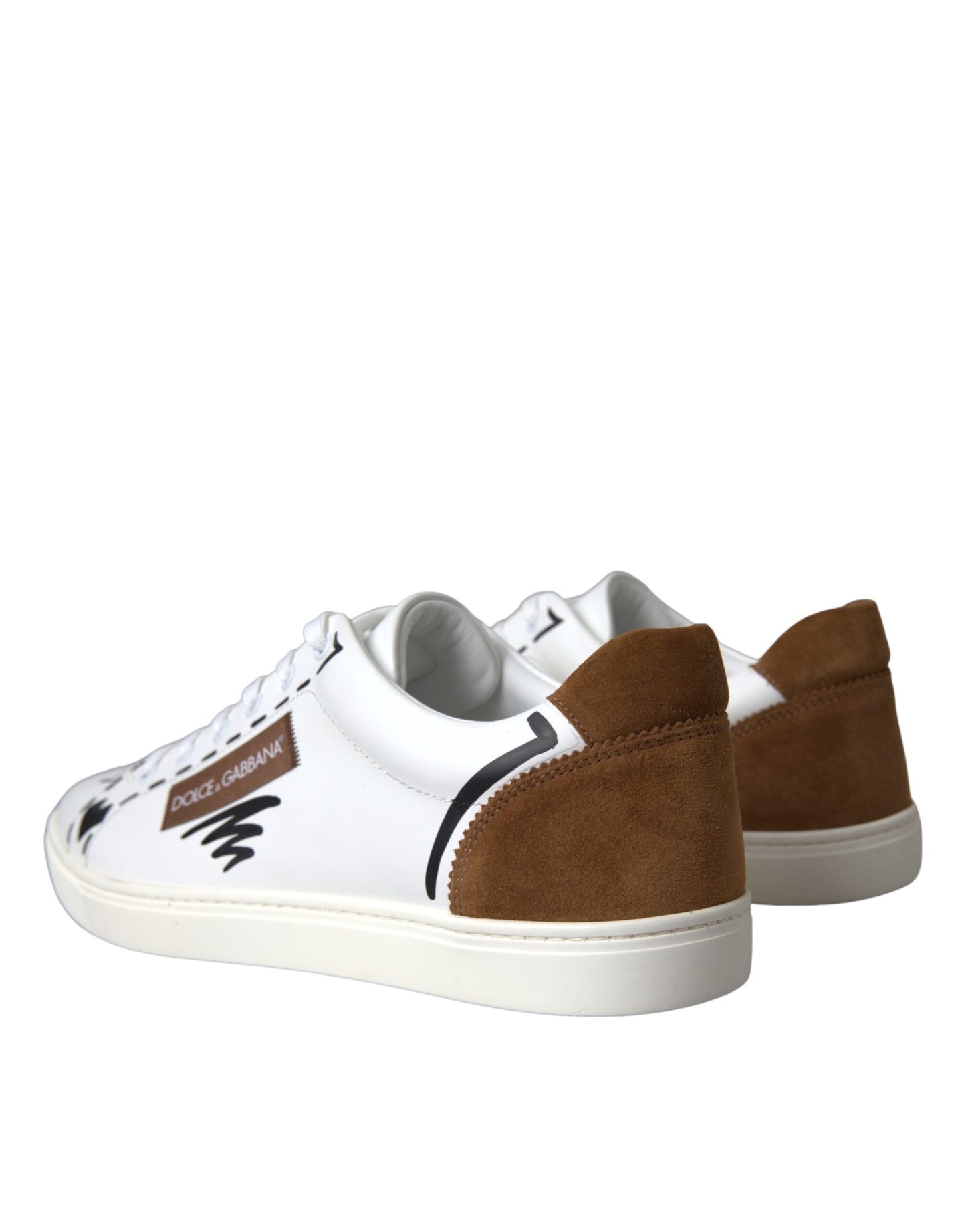 Dolce & Gabbana White Brown Leather Logo Low Top Sneakers Shoes Dolce & Gabbana