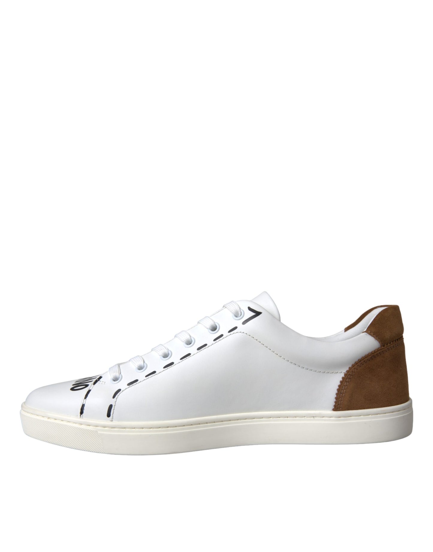 Dolce & Gabbana White Brown Leather Logo Low Top Sneakers Shoes Dolce & Gabbana