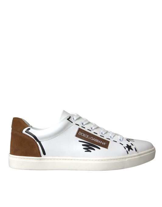 Dolce & Gabbana White Brown Leather Logo Low Top Sneakers Shoes Dolce & Gabbana