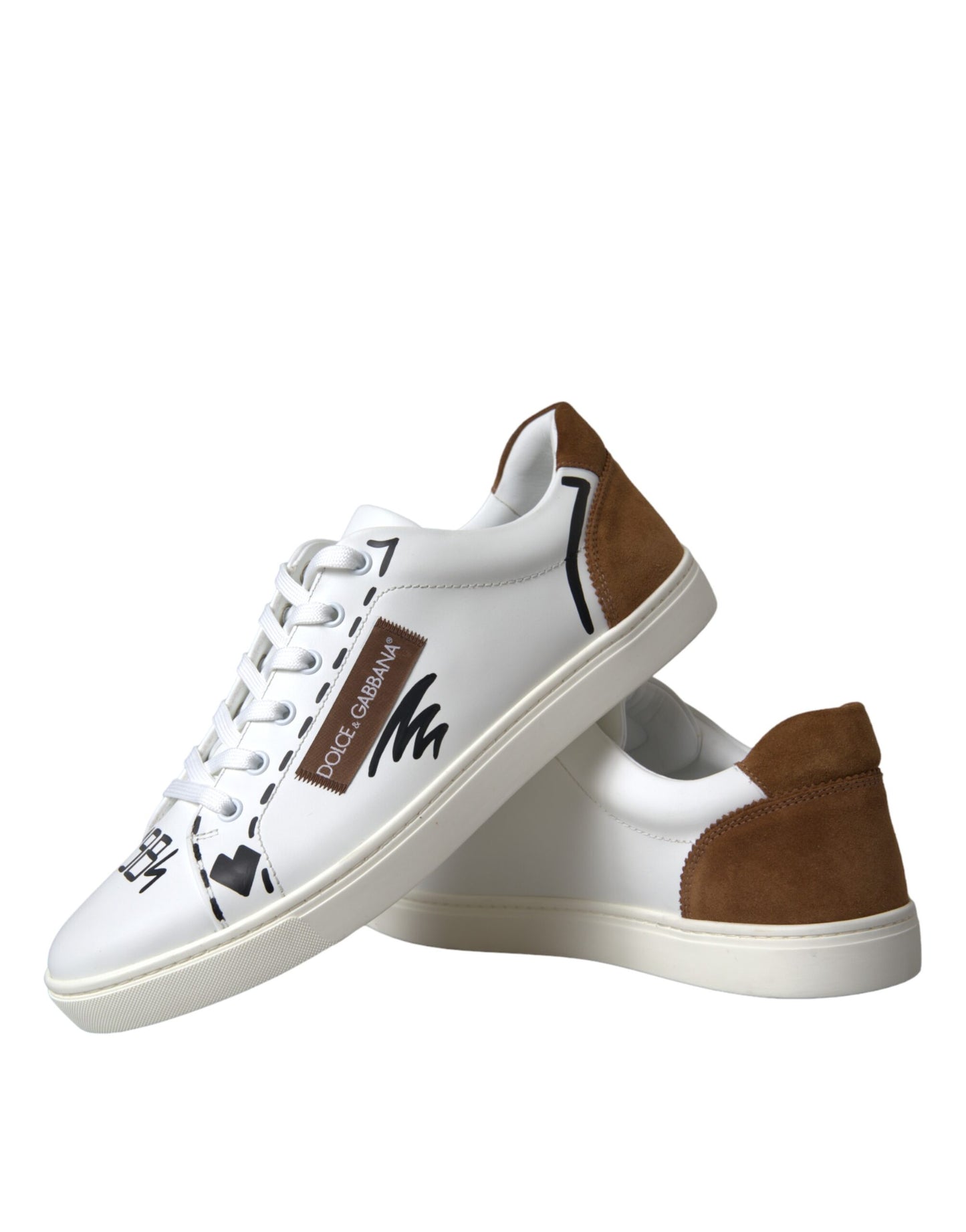 Dolce & Gabbana White Brown Leather Logo Low Top Sneakers Shoes Dolce & Gabbana