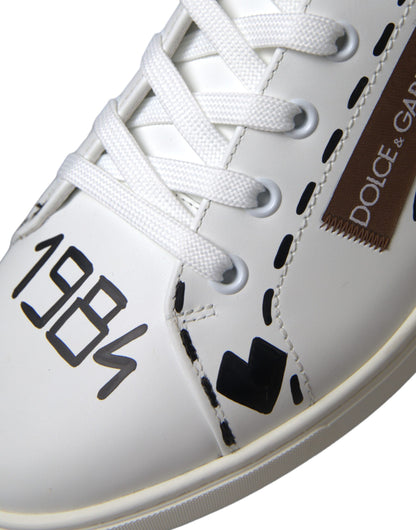 Dolce & Gabbana White Brown Leather Logo Low Top Sneakers Shoes Dolce & Gabbana