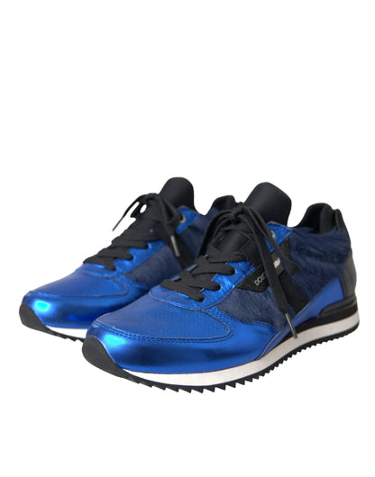 Dolce & Gabbana Blue Black Calf Hair Leather Sneakers Shoes Dolce & Gabbana