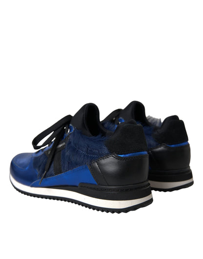 Dolce & Gabbana Blue Black Calf Hair Leather Sneakers Shoes Dolce & Gabbana