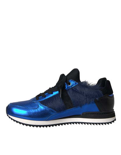 Dolce & Gabbana Blue Black Calf Hair Leather Sneakers Shoes Dolce & Gabbana