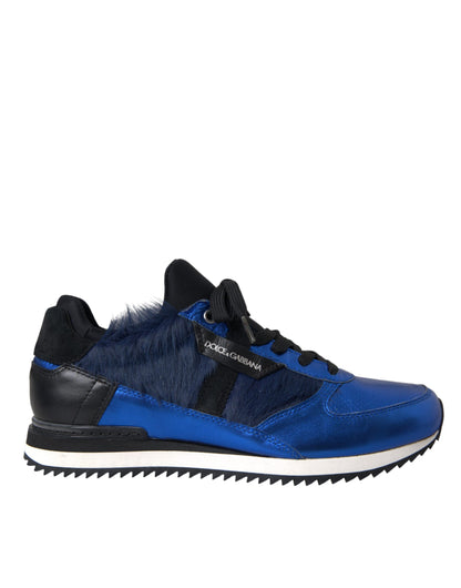 Dolce & Gabbana Blue Black Calf Hair Leather Sneakers Shoes Dolce & Gabbana