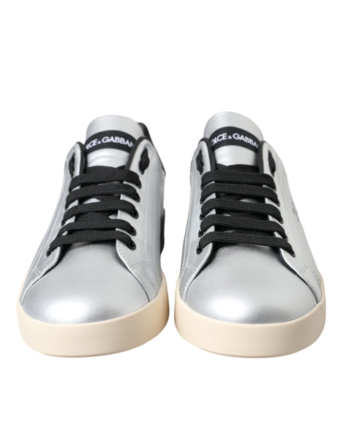 Dolce & Gabbana Silver Portofino Calf Leather Sneakers Men Shoes Dolce & Gabbana