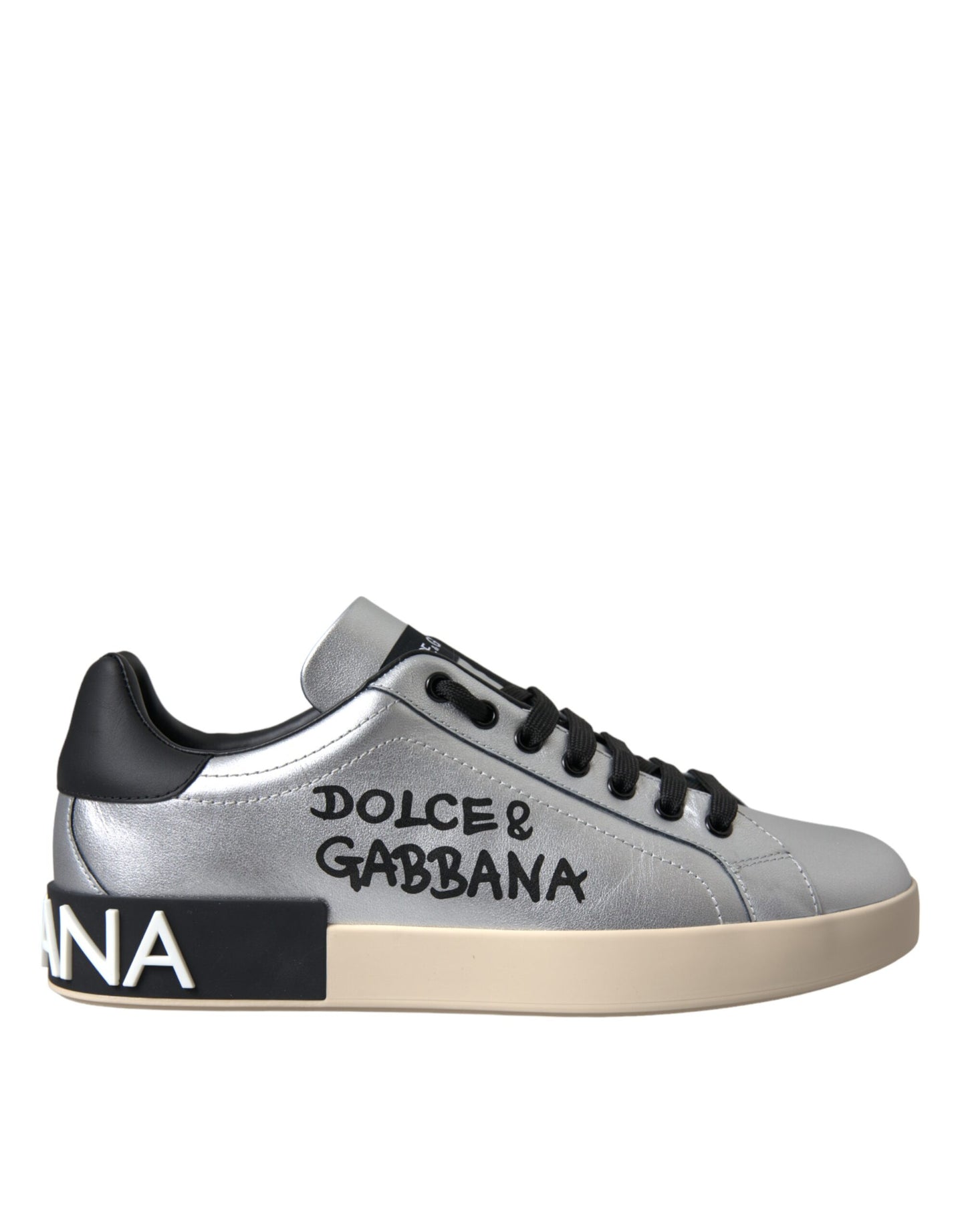 Dolce & Gabbana Silver Portofino Calf Leather Sneakers Men Shoes Dolce & Gabbana