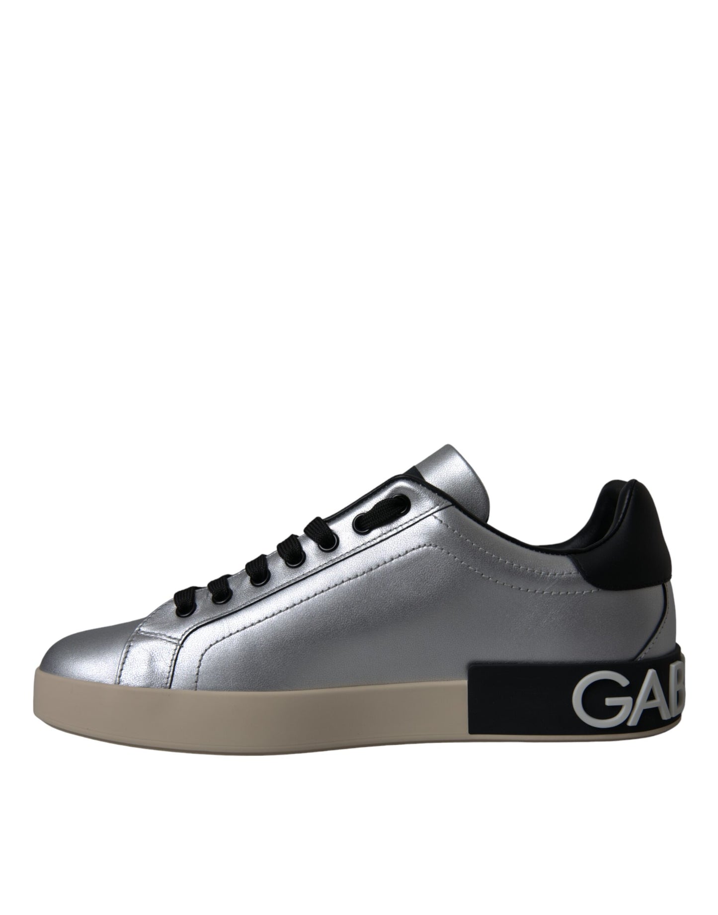 Dolce & Gabbana Silver Portofino Calf Leather Sneakers Men Shoes Dolce & Gabbana