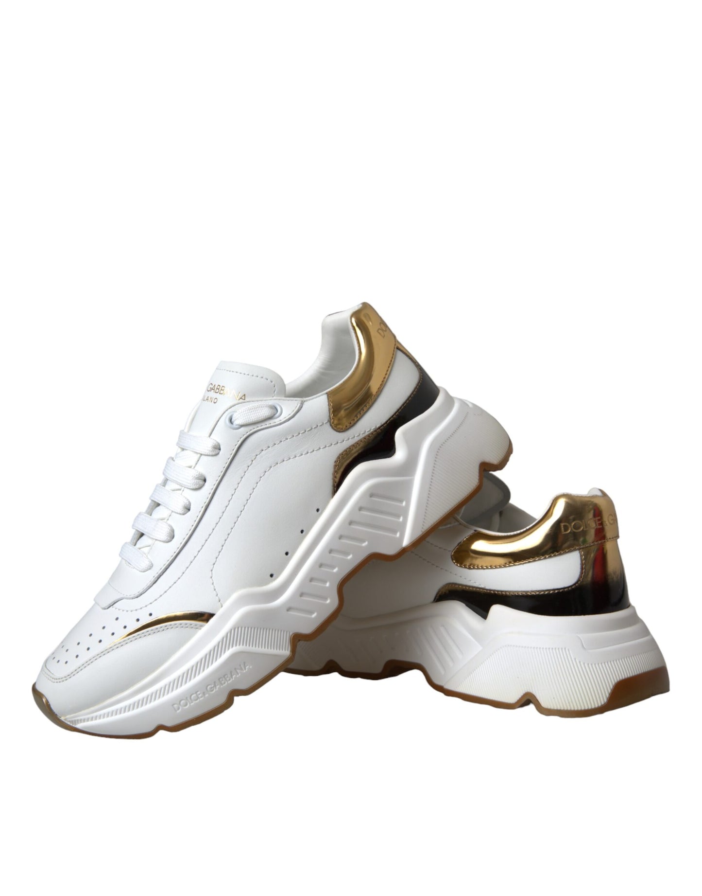 Dolce & Gabbana White Gold DAYMASTER Leather Sneakers Shoes Dolce & Gabbana