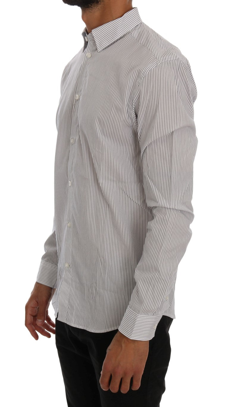 Frankie Morello Elegant White & Blue Striped Casual Shirt Frankie Morello