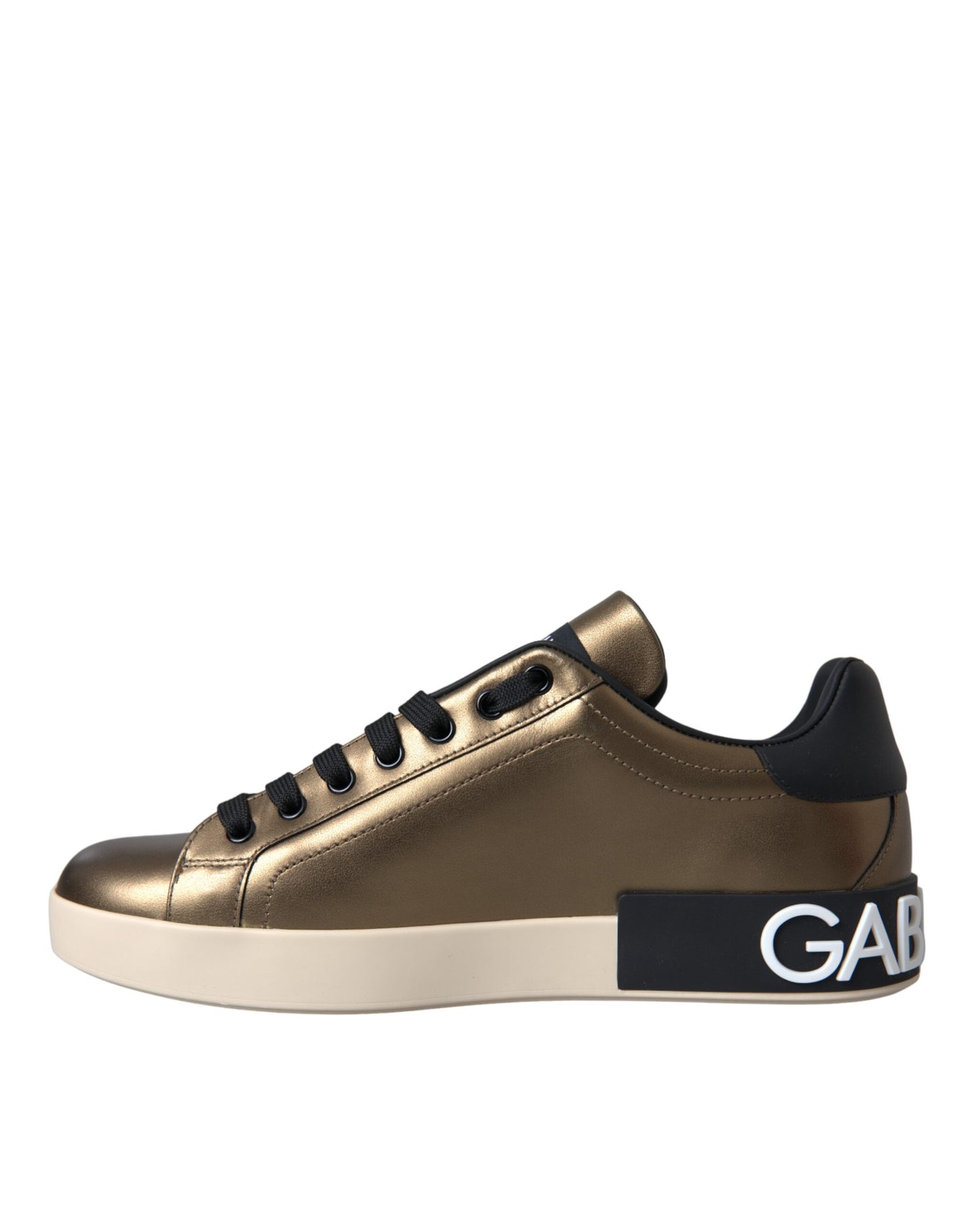 Dolce & Gabbana Gold Black Portofino Calf Leather Sneakers Shoes Dolce & Gabbana