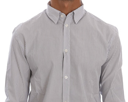 Frankie Morello Elegant White & Blue Striped Casual Shirt Frankie Morello