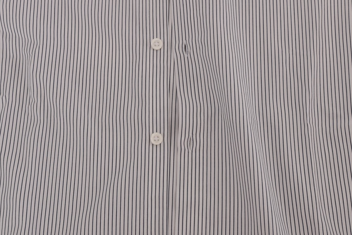 Frankie Morello Elegant White & Blue Striped Casual Shirt Frankie Morello