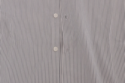 Frankie Morello Elegant White & Blue Striped Casual Shirt Frankie Morello