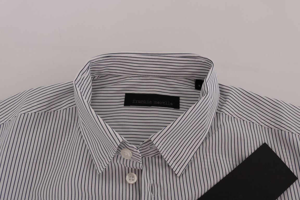 Frankie Morello Elegant White & Blue Striped Casual Shirt Frankie Morello