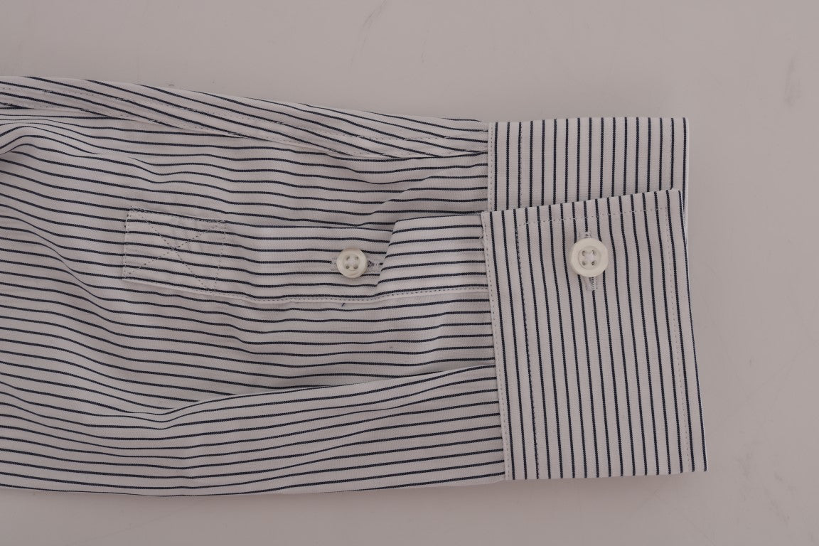 Frankie Morello Elegant White & Blue Striped Casual Shirt Frankie Morello