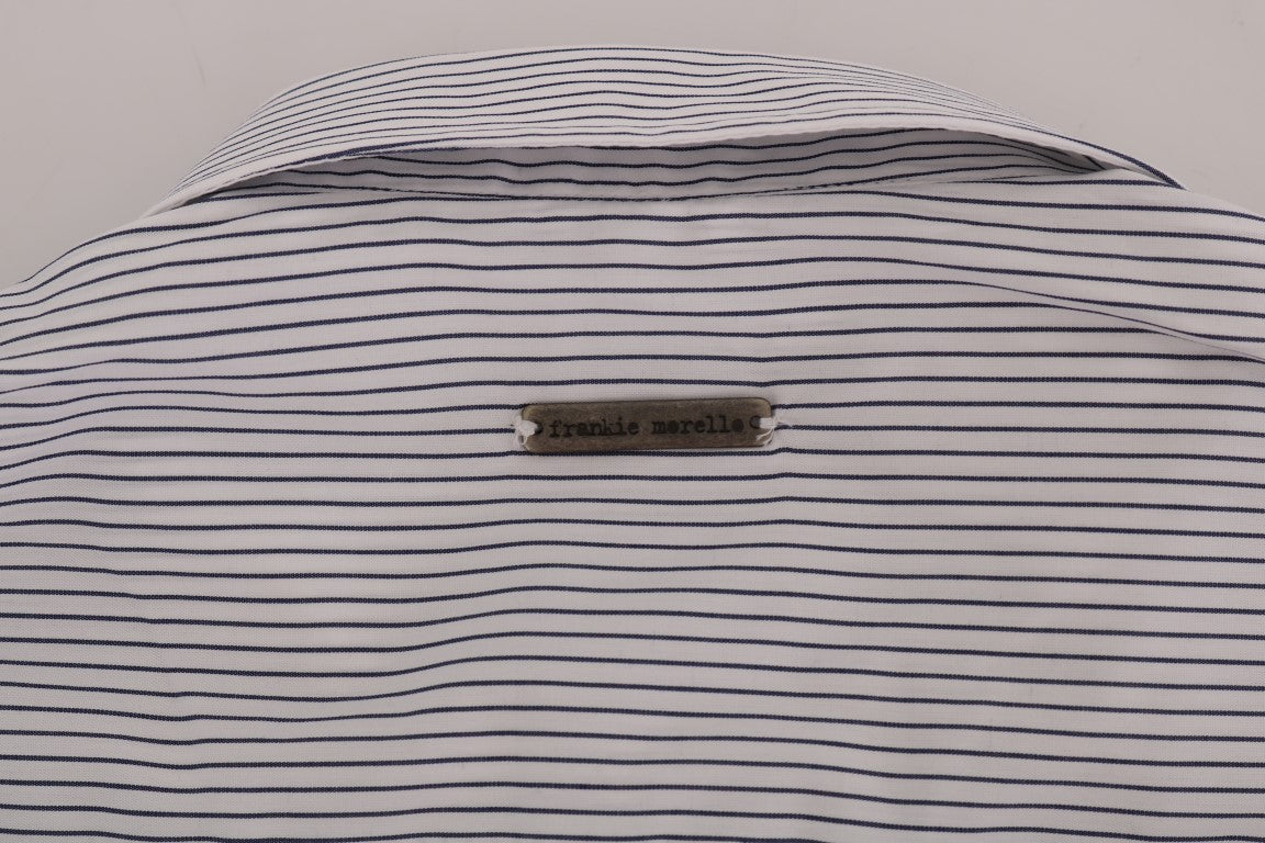 Frankie Morello Elegant White & Blue Striped Casual Shirt Frankie Morello